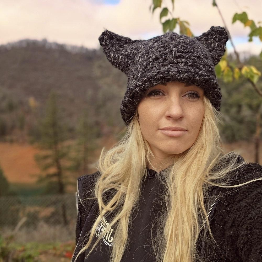 Handmade Black Knit Cat Ear Beanie